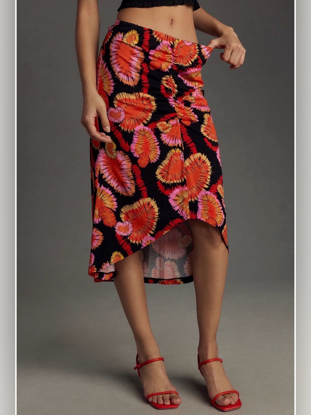 FARM Rio x Anthropologie Draped Slip Skirt Orange & Pink Floral Burst Medium